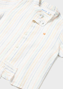 S/s linen mao collar shirt